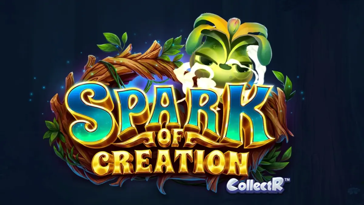 Cena mágica da floresta no slot Spark of Creation com criaturas elementais